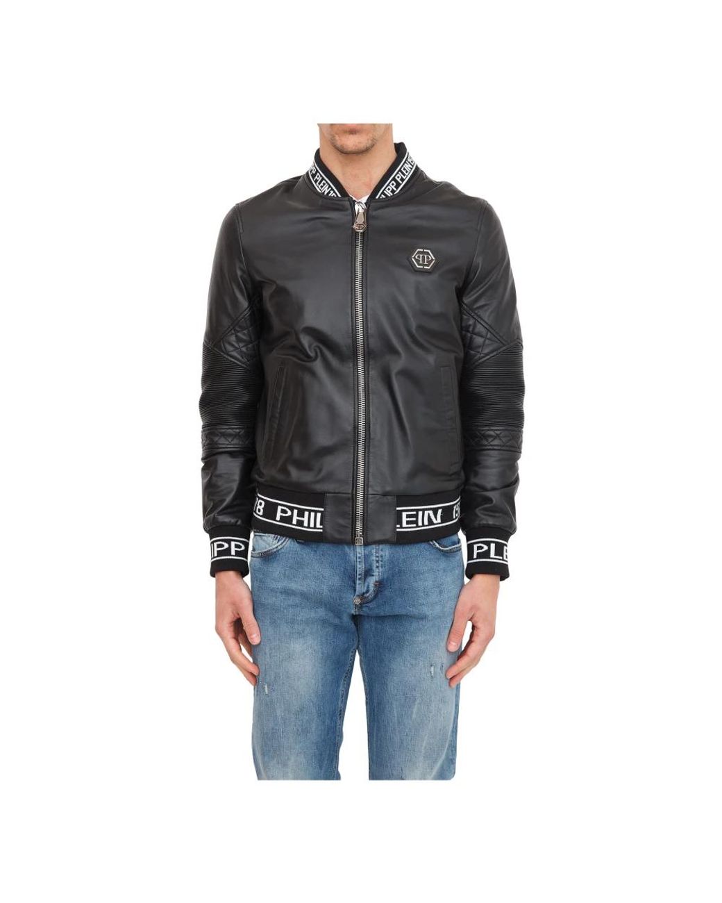 Philipp Plein Black Leather Jackets for men