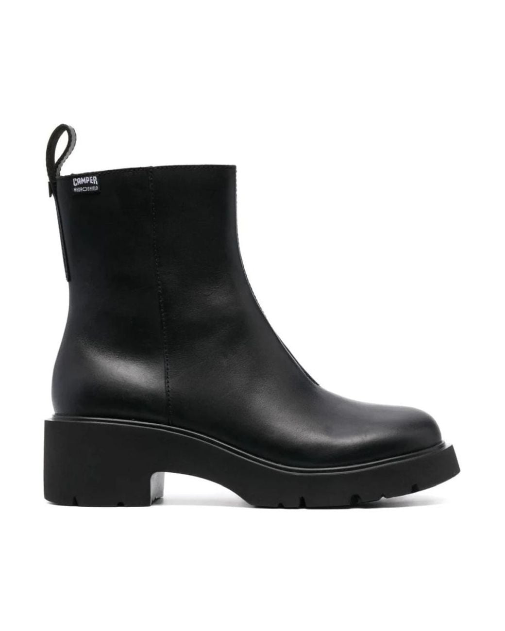 Camper Black Milah Minimalist Sturdy Block Heel Leather Ankle Boots