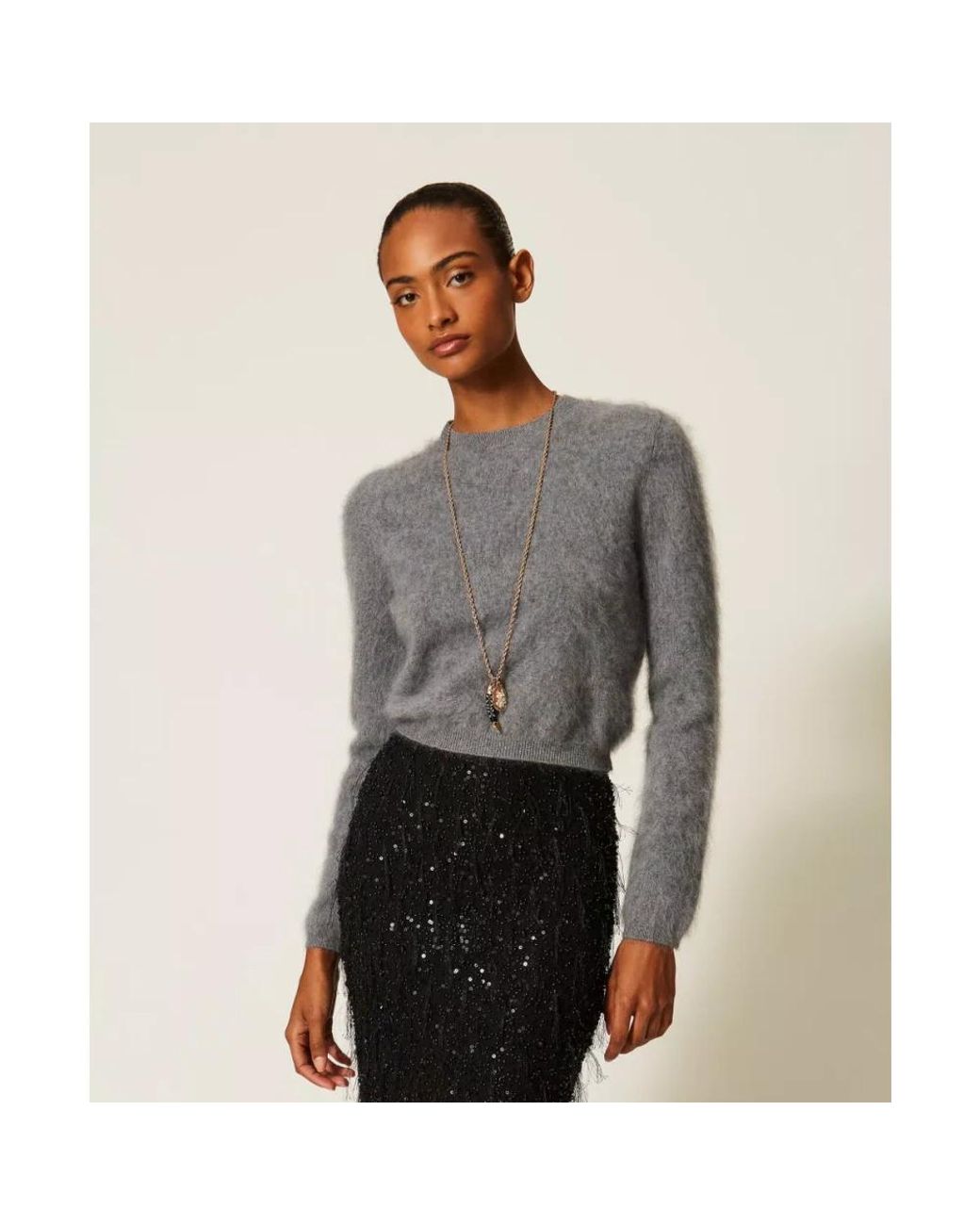 Twinset Gray Round-Neck Knitwear