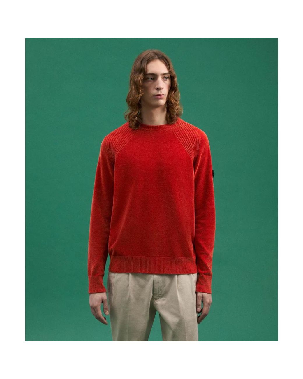 Peuterey Truien & Vesten ,Oranje ,Zachte Gebreide Trui Met Ronde Hals En Trilogy Logo in het Red voor heren