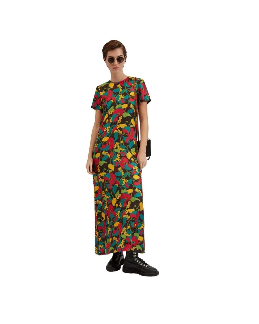 LaDoubleJ Kleedjes ,Groen ,Zijden Swing Jurk in het Multicolor
