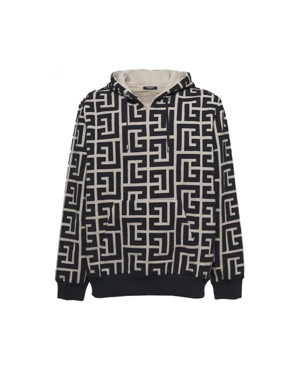 Balmain Black Monogram-print Hoodie for men