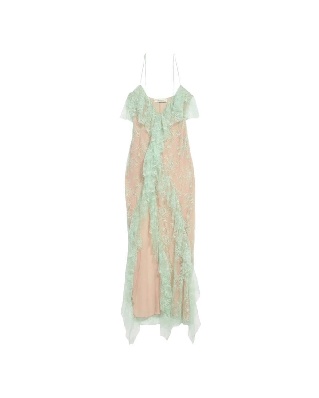 Blumarine Kleedjes ,Groen ,Polyester Lange Kanten Jurk Met Volant En Split in het Green