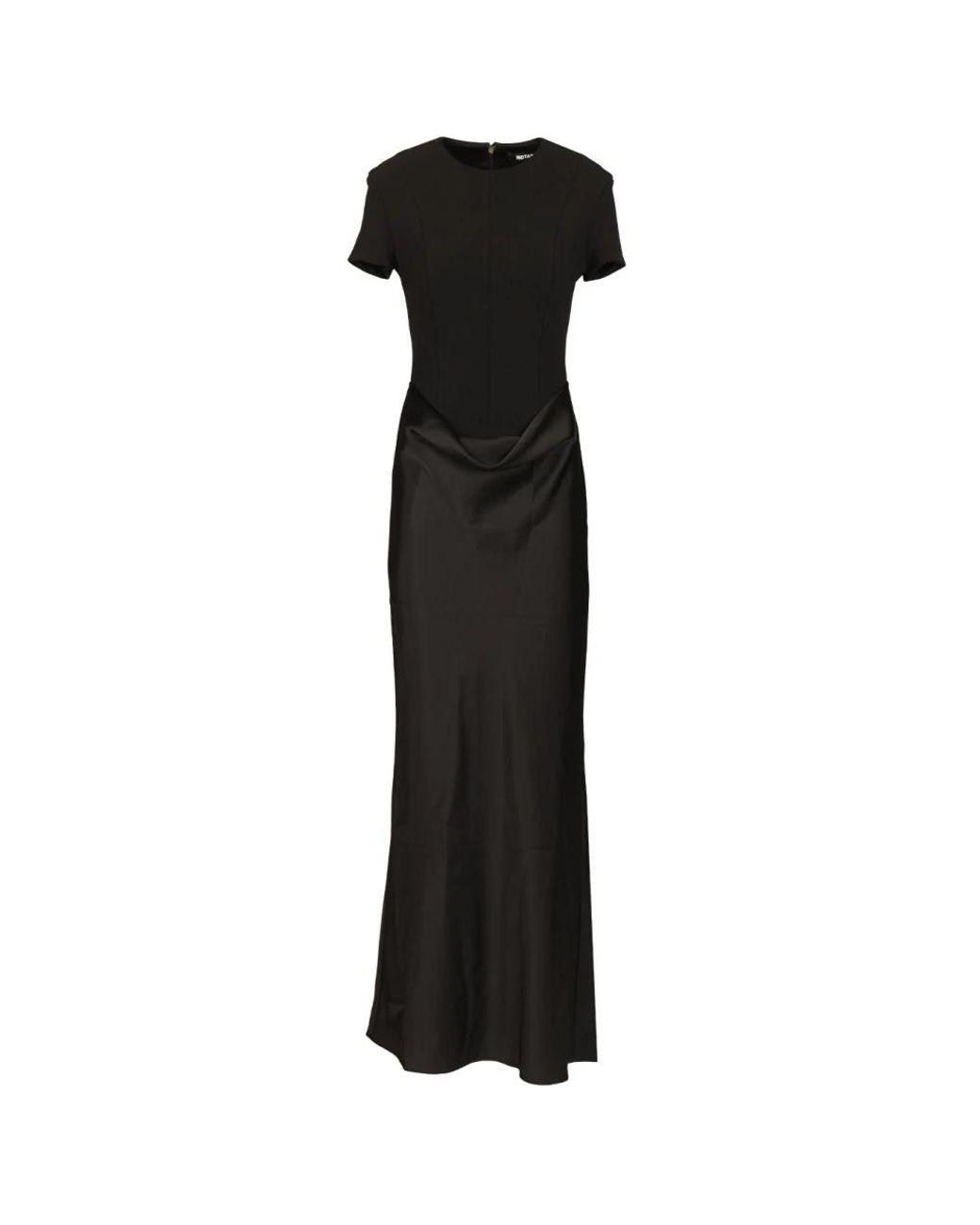 ROTATE BIRGER CHRISTENSEN Black Long Dress With Short Sleeves And Drape