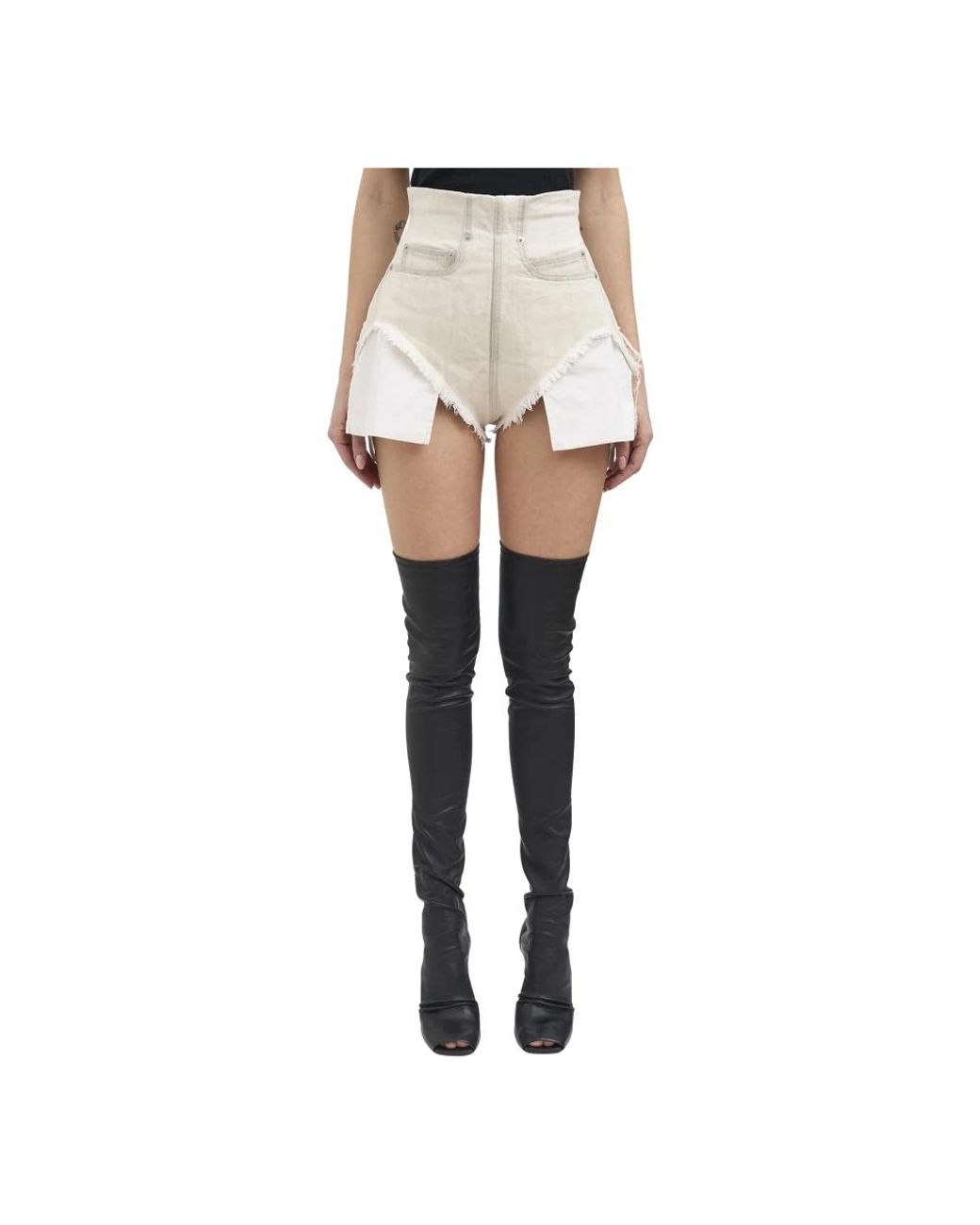Rick Owens White Denim Shorts