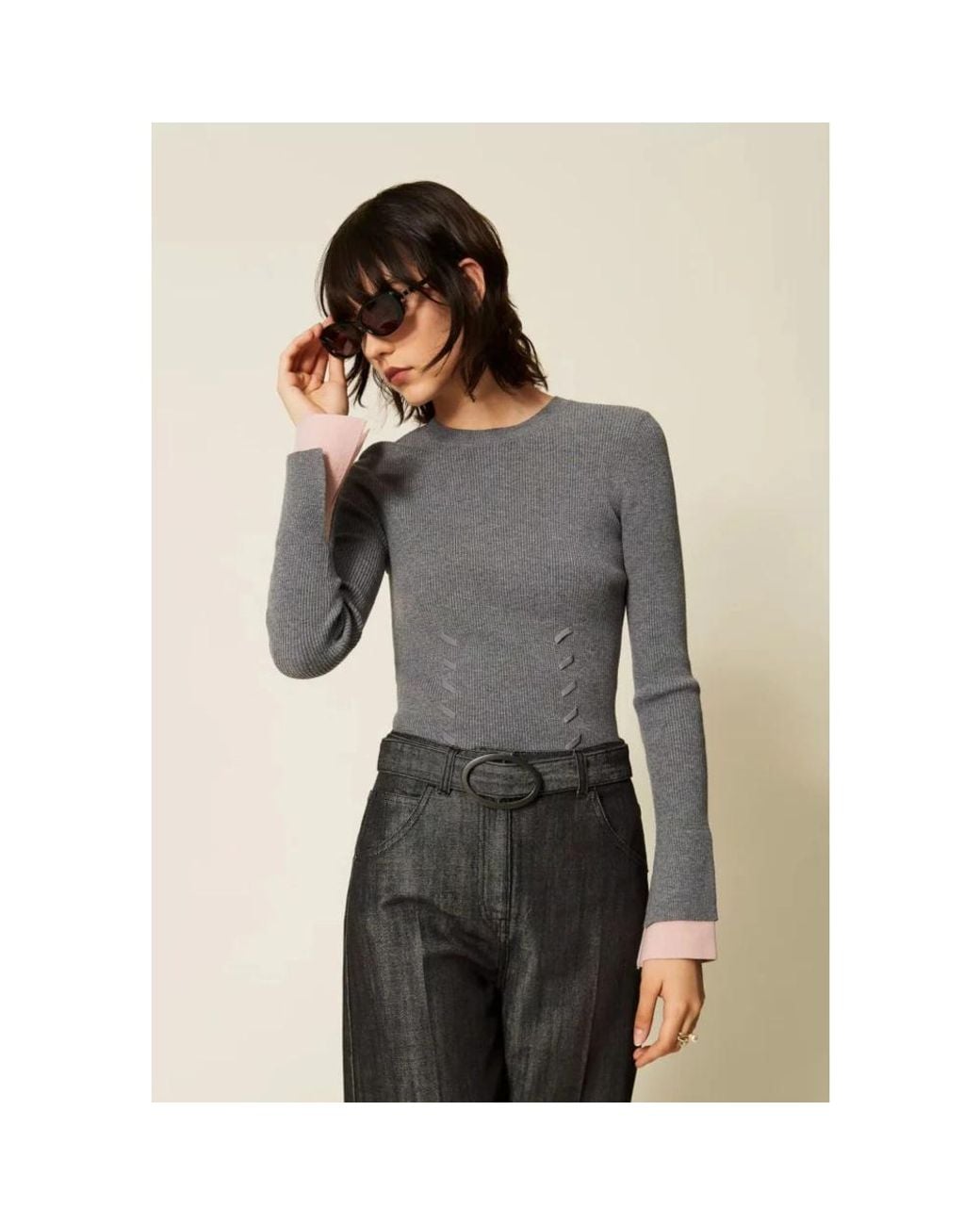 Twinset Gray Round-Neck Knitwear