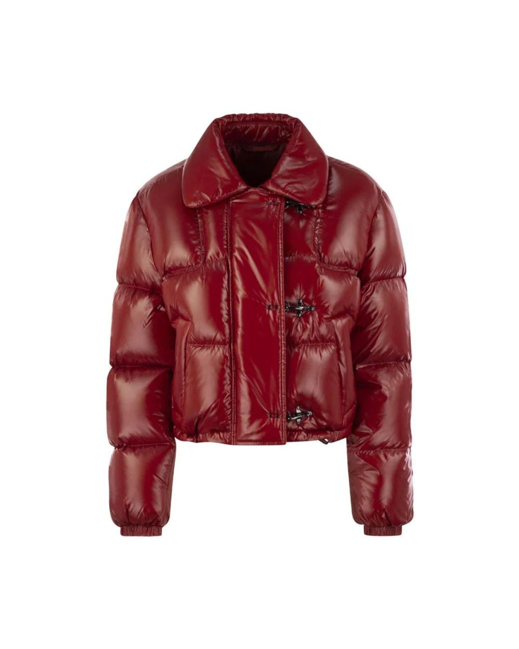 Fay Jassen ,Rood ,Leer Cropped Down Jacket in het Red