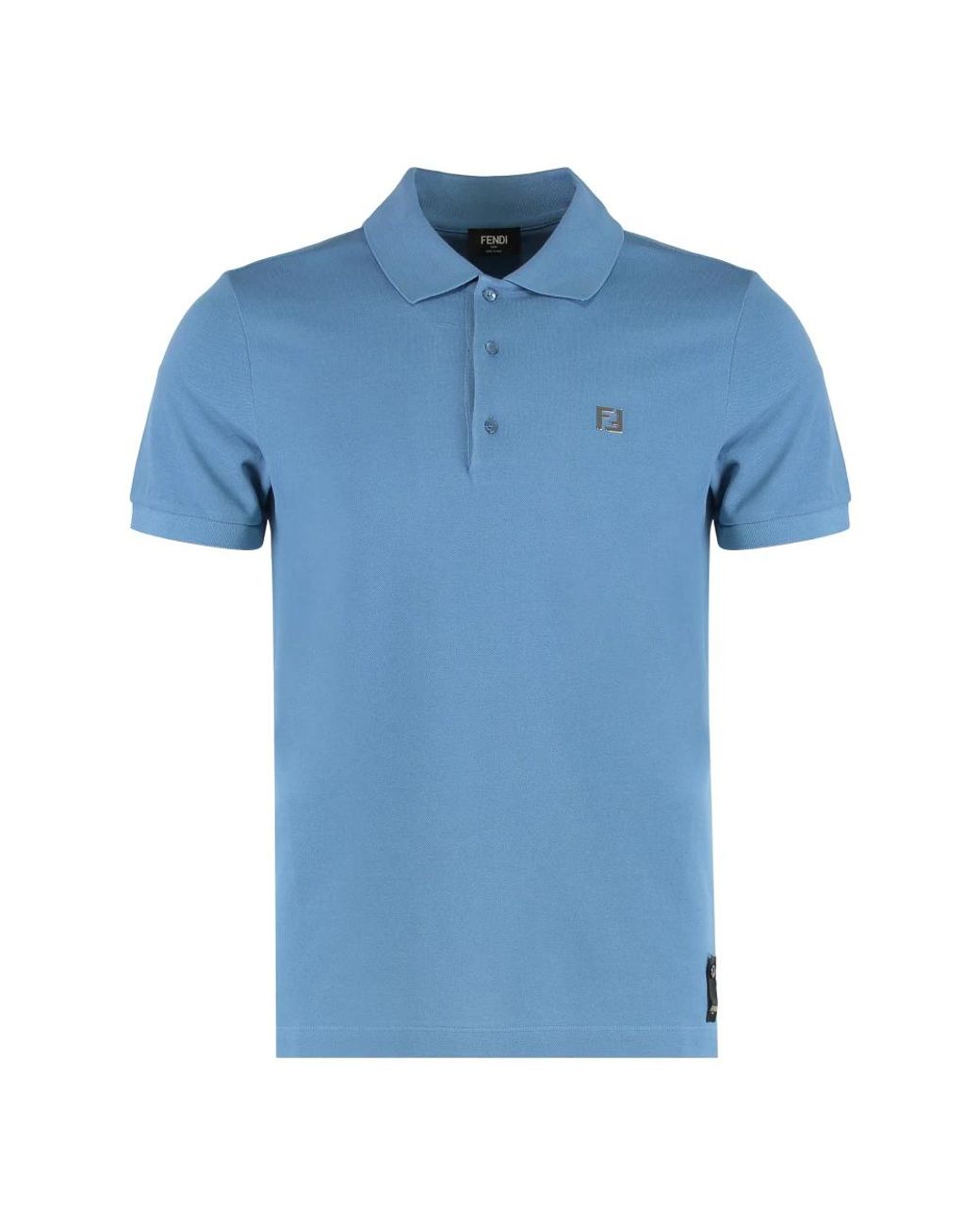 Fendi Tops ,Blauw ,Katoen Katoenen Polo Shirt Met Geribbelde Randen in het Blue voor heren
