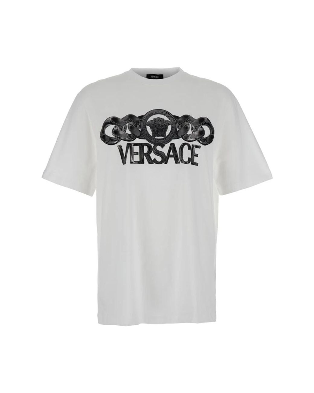 Versace Tops ,Wit ,Katoen Wit T-Shirt Met Medusa-Hoofdprint in het Gray voor heren
