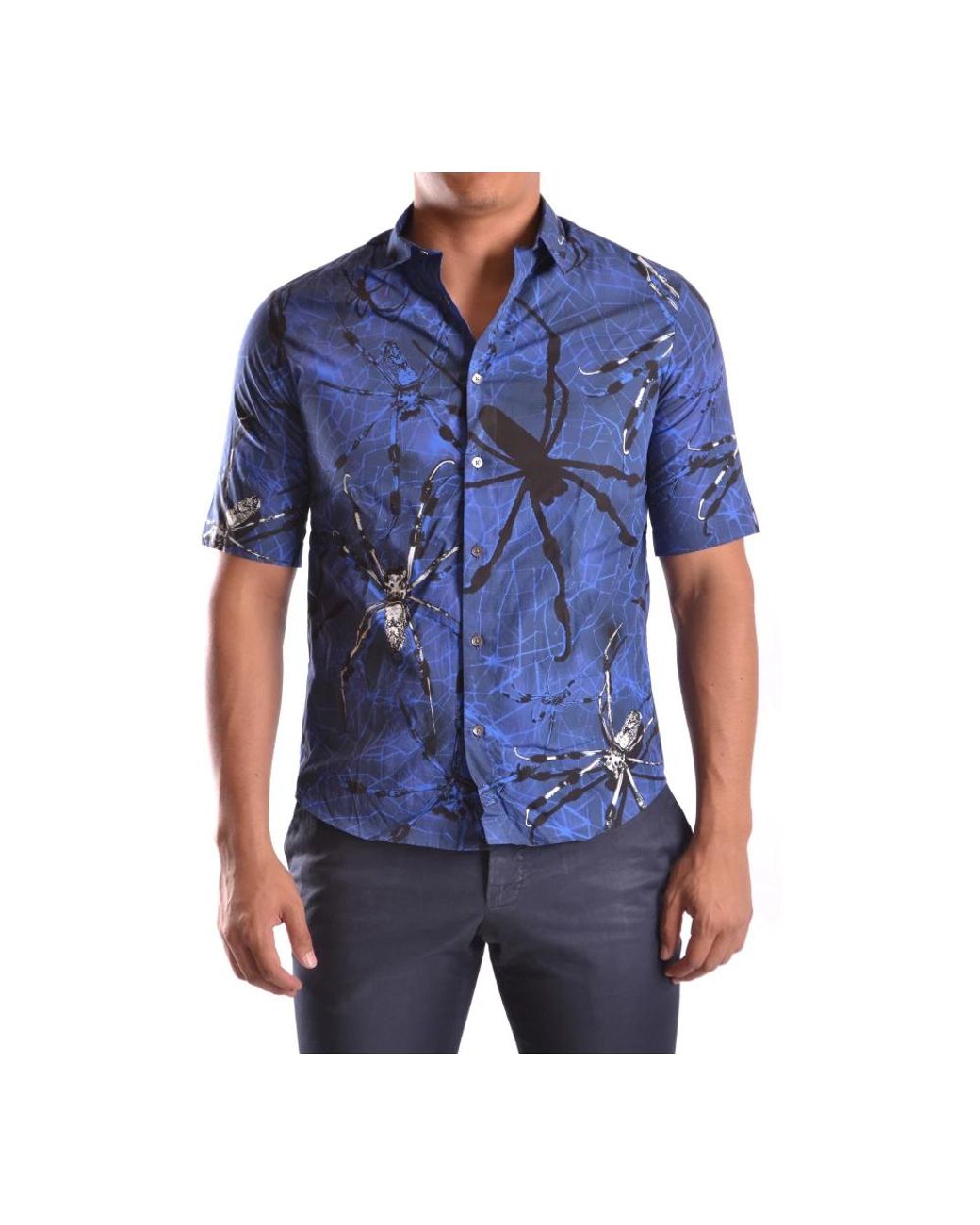 McQueen Blue Short Sleeve Shirts for men
