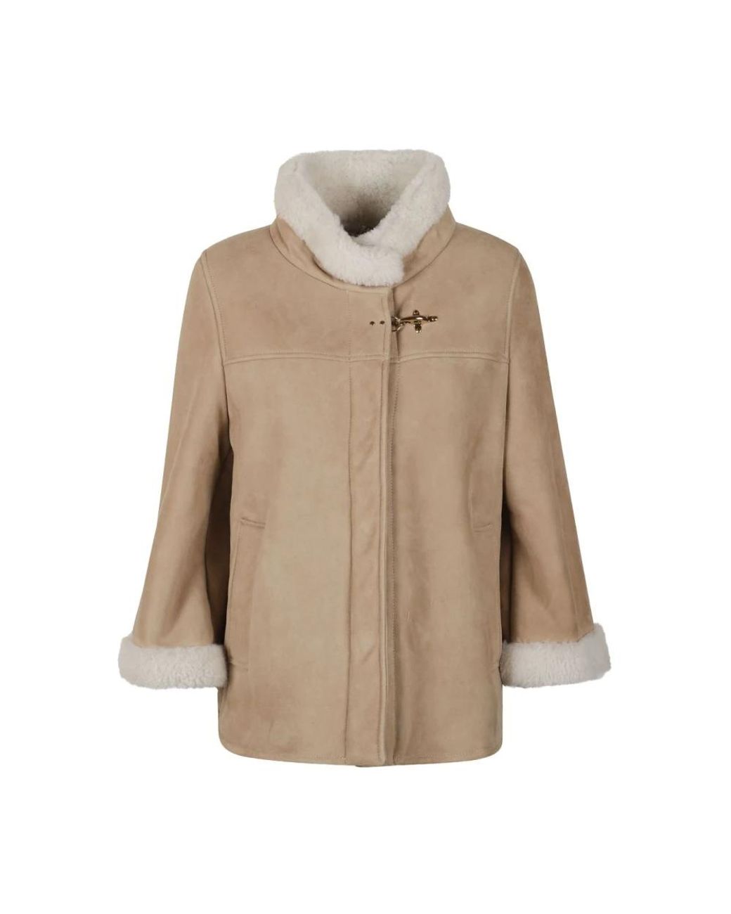 Fay Panelled Shearling-Trim Jacket in het Natural