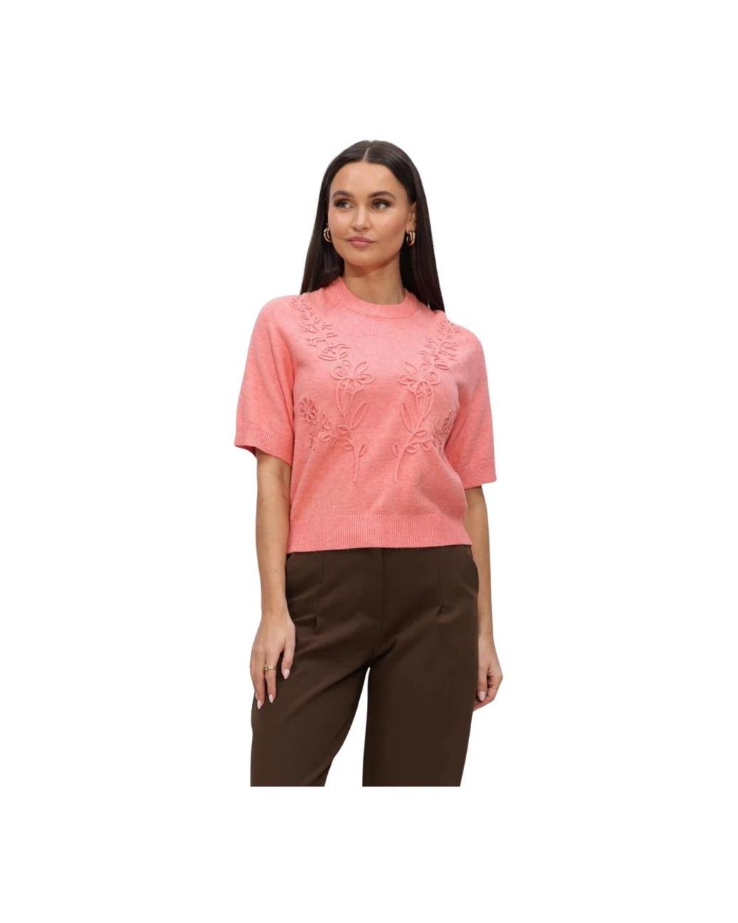 Object Truien & Vesten ,Roze ,Polyester Objlaney Rubin Ss Pullover in het Red