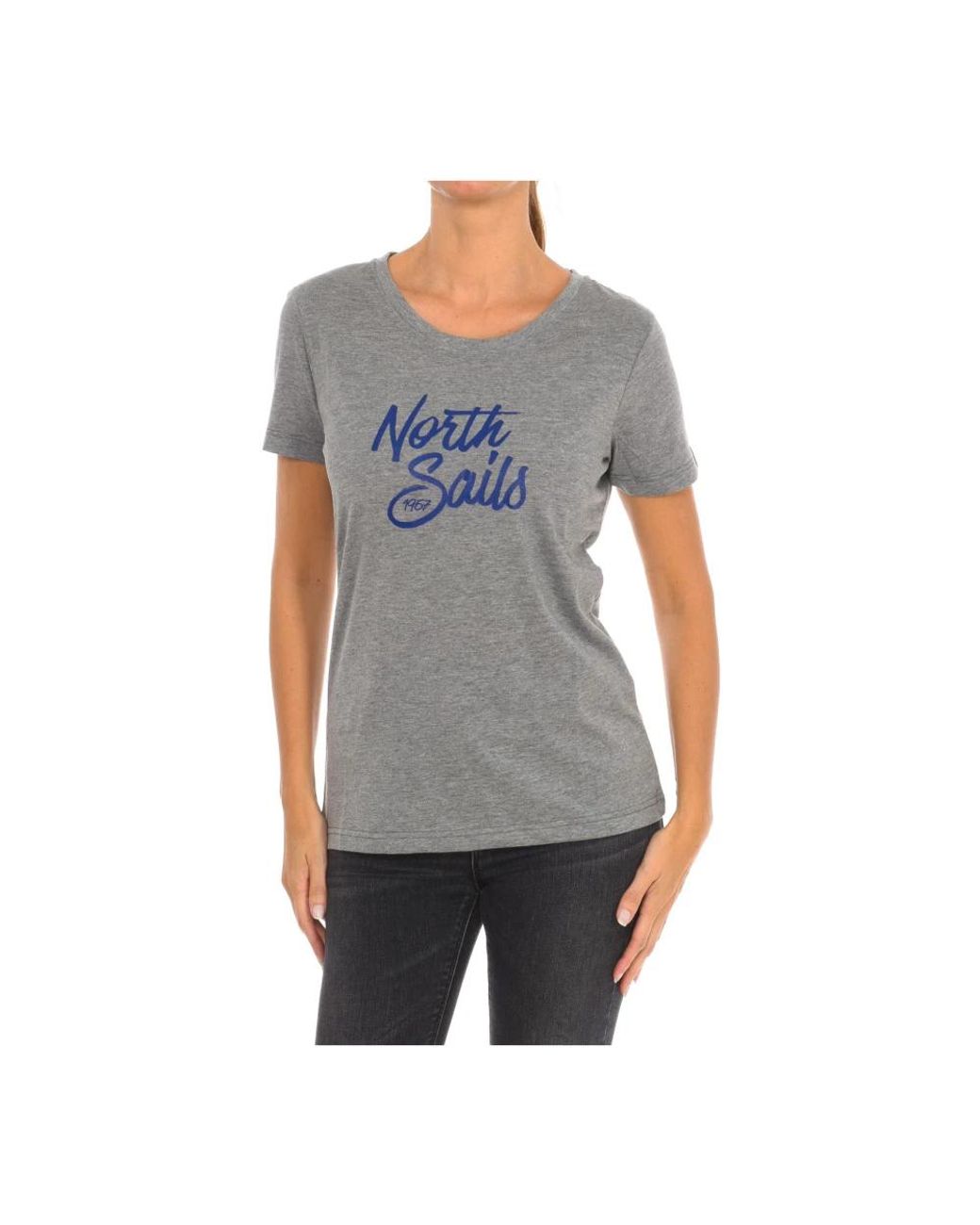 North Sails Tops ,Grijs ,Katoen T-Shirt Met Korte Mouwen En Geribbelde Halslijn in het Gray