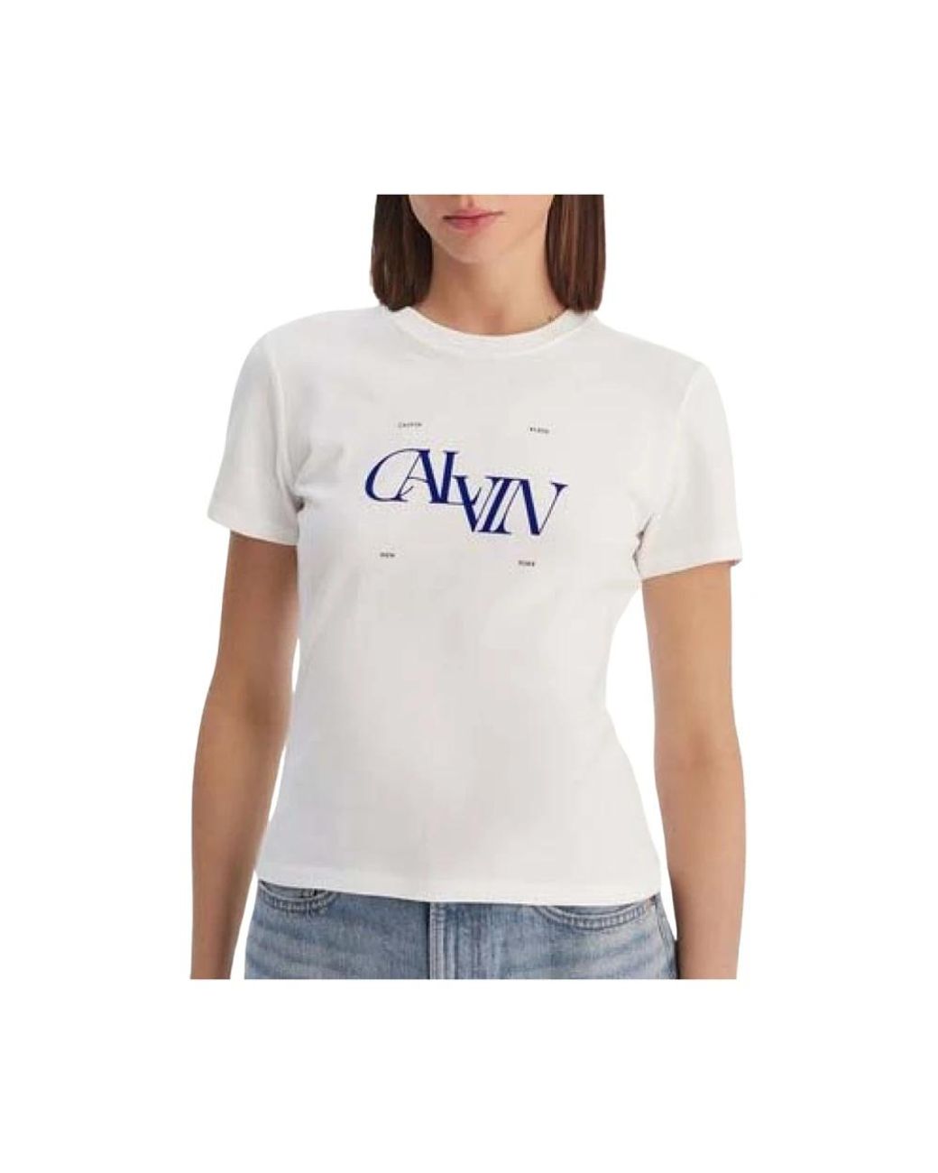 Calvin Klein Split Logo Graphic Slim T-Shirt in het White