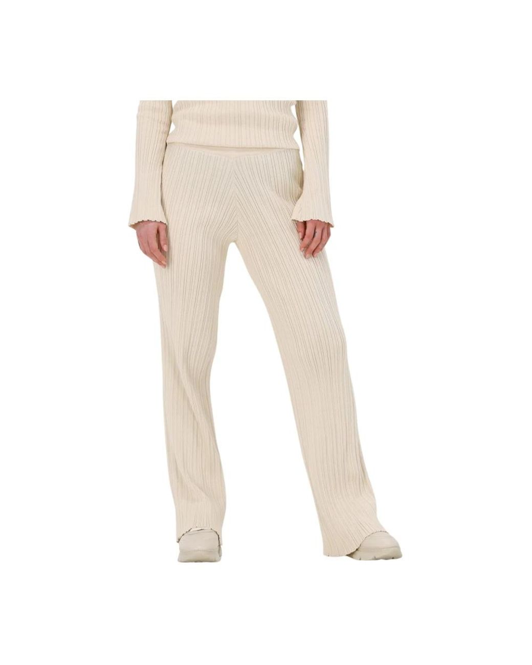 Another Label Broeken ,Polyester Gebreide Flared Broek Aurelie in het Natural