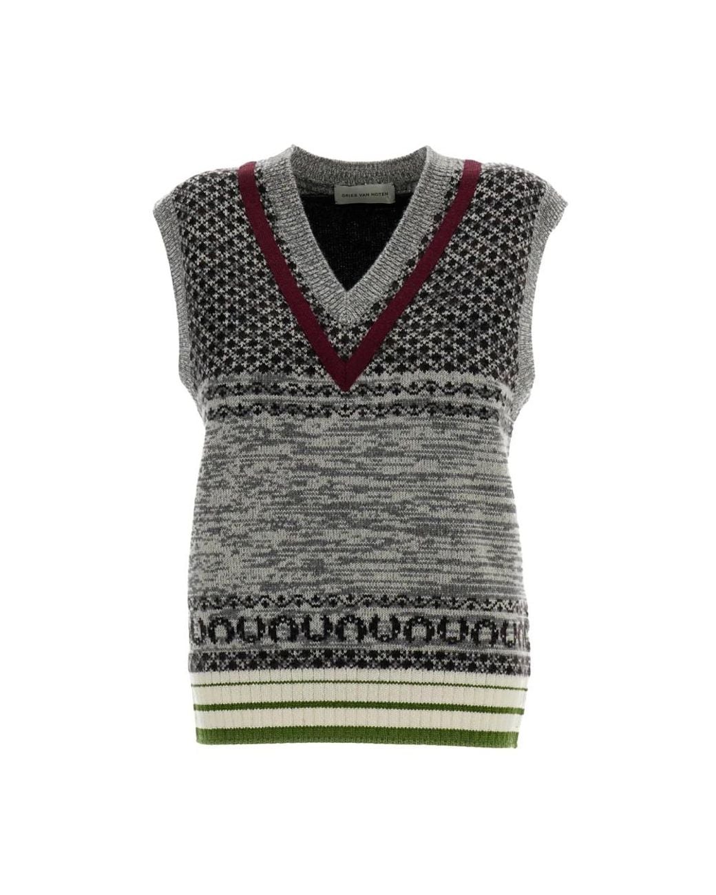 Dries Van Noten Gray V-Neck Knitwear