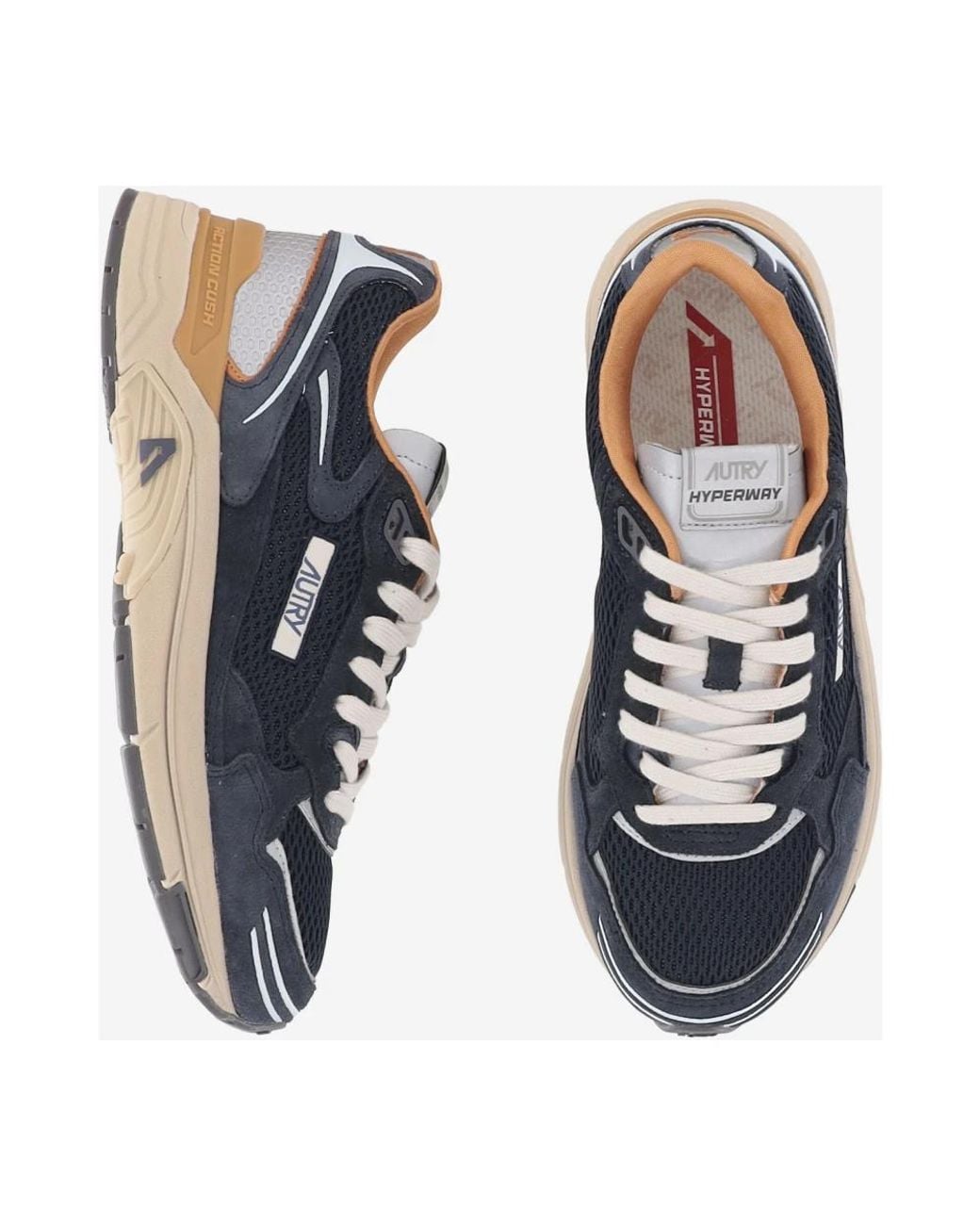 Autry Blue Multi-Material Front Lacing Sneakers With Cushioned Sole for men