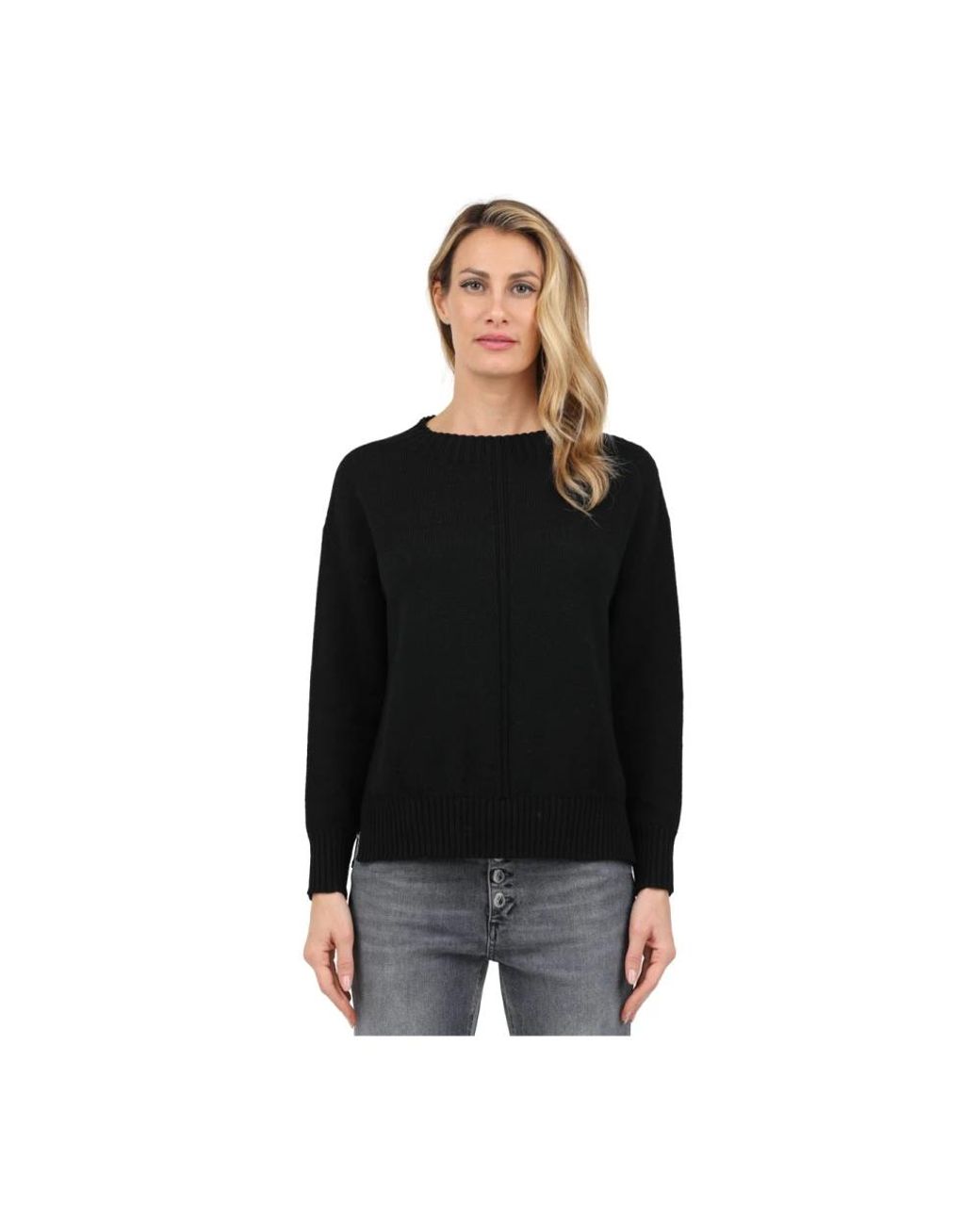 Alpha Studio Truien & Vesten ,Zwart ,Wol Merino Wol Lange Mouw Ronde Hals Trui in het Black