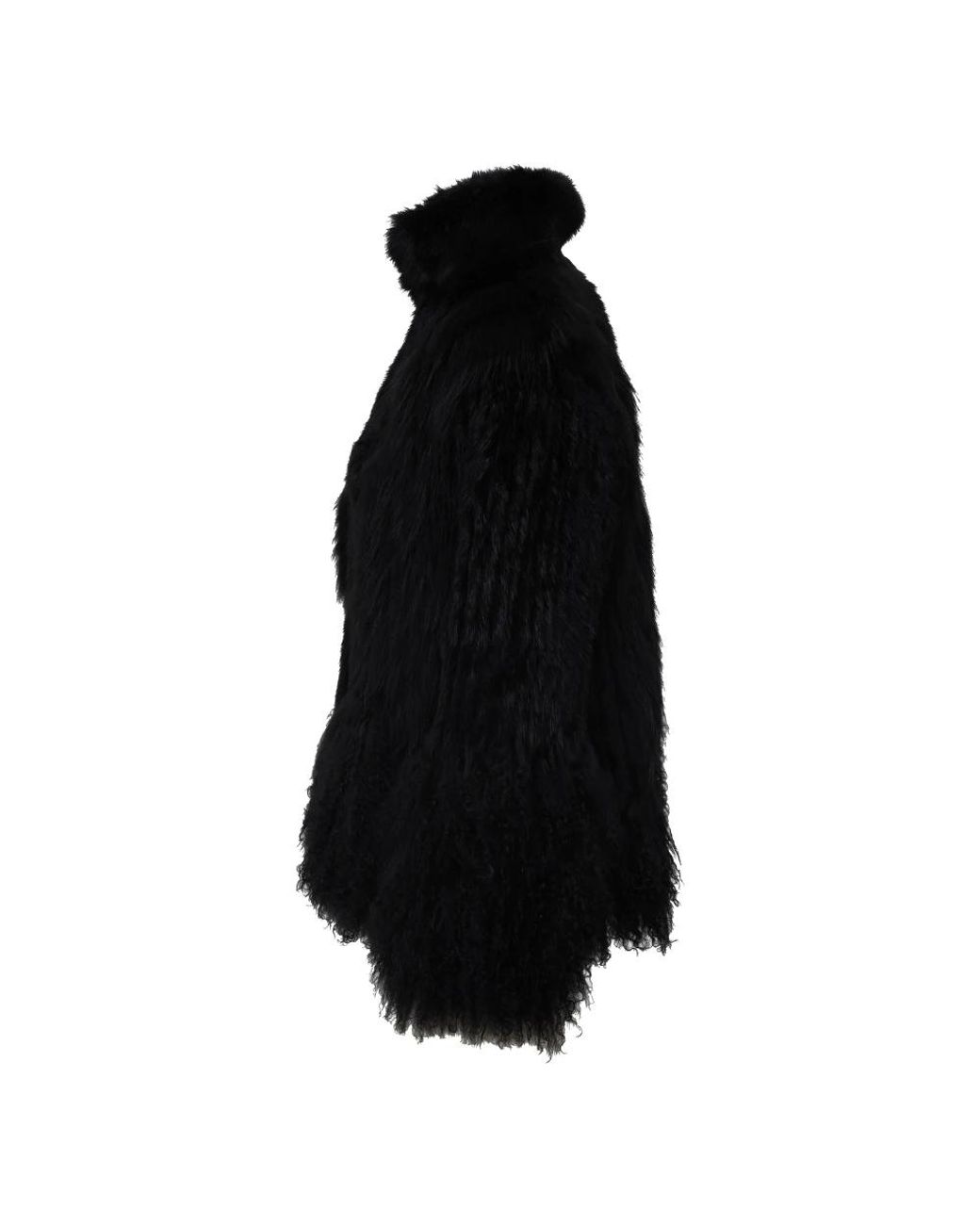 P.A.R.O.S.H. Black Bell-Sleeve Short Faux Fur Jacket