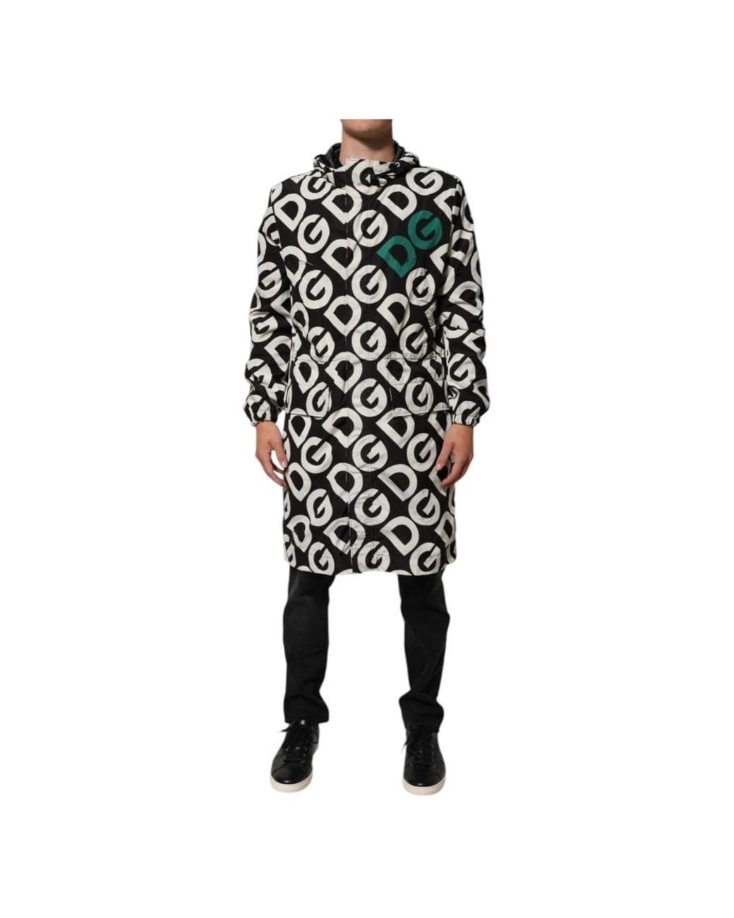 Dolce & Gabbana Jassen ,Veelkleurig ,Zwart Wit Logo Print Hoodie Jas in het Black voor heren