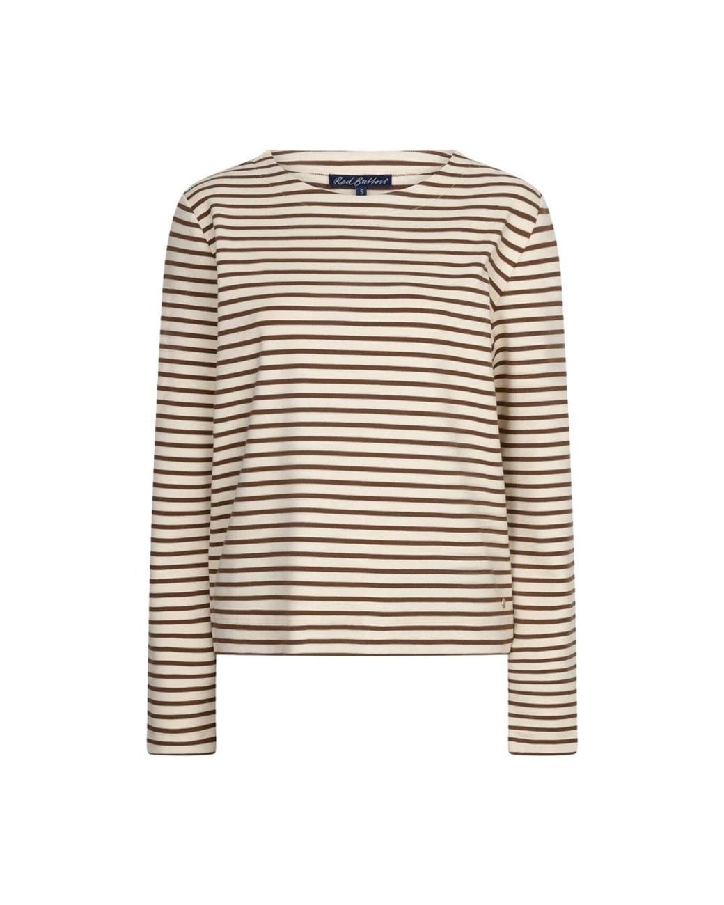 Red Button Terry Stripe Top in het Black