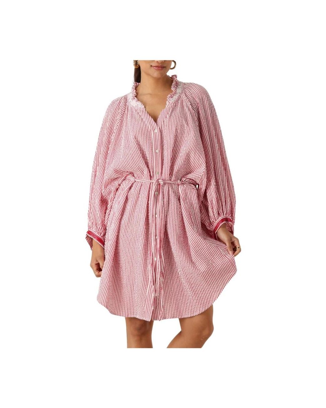 Pom Jurk Seersucker in het Pink