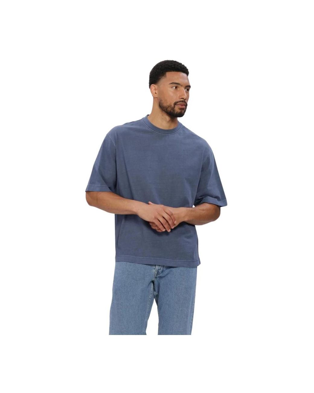 SELECTED Slhboxycory Ss O-Neck Tee in het Blue voor heren