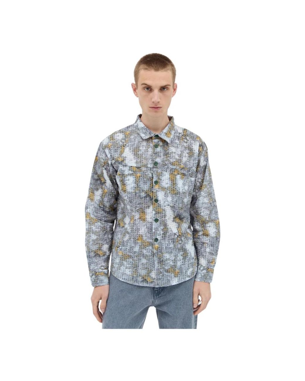 Brain Dead Overhemden ,Veelkleurig ,Katoen Textured Weave Heart Shirt in het Blue voor heren