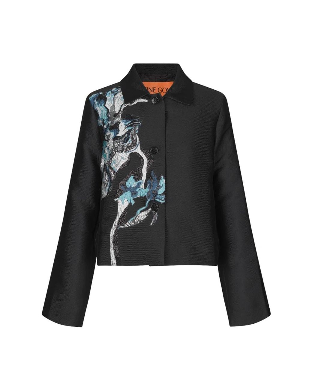 Stine Goya Jassen ,Zwart ,Organza Chique Jacquard Jas Met Stof in het Black