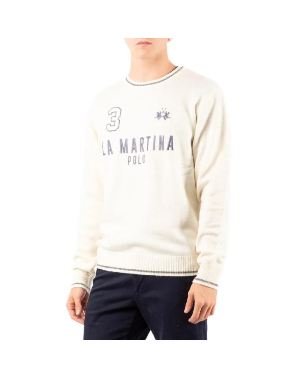 La Martina White Round-Neck Knitwear for men