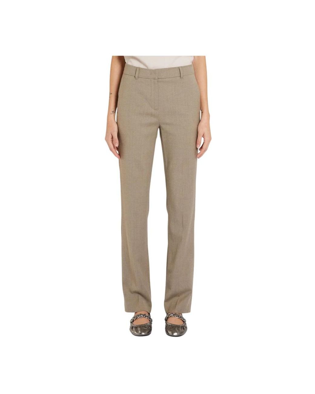 Marella Pantalon Van Keperstof Van Stretch-Wolmix En Viscose in het Natural