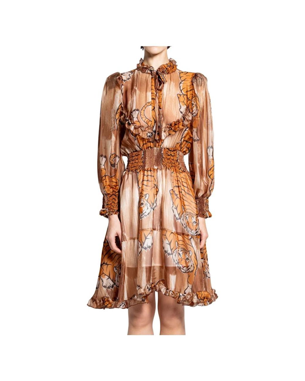 5 PROGRESS Brown Tiger-Print Hemdkleid