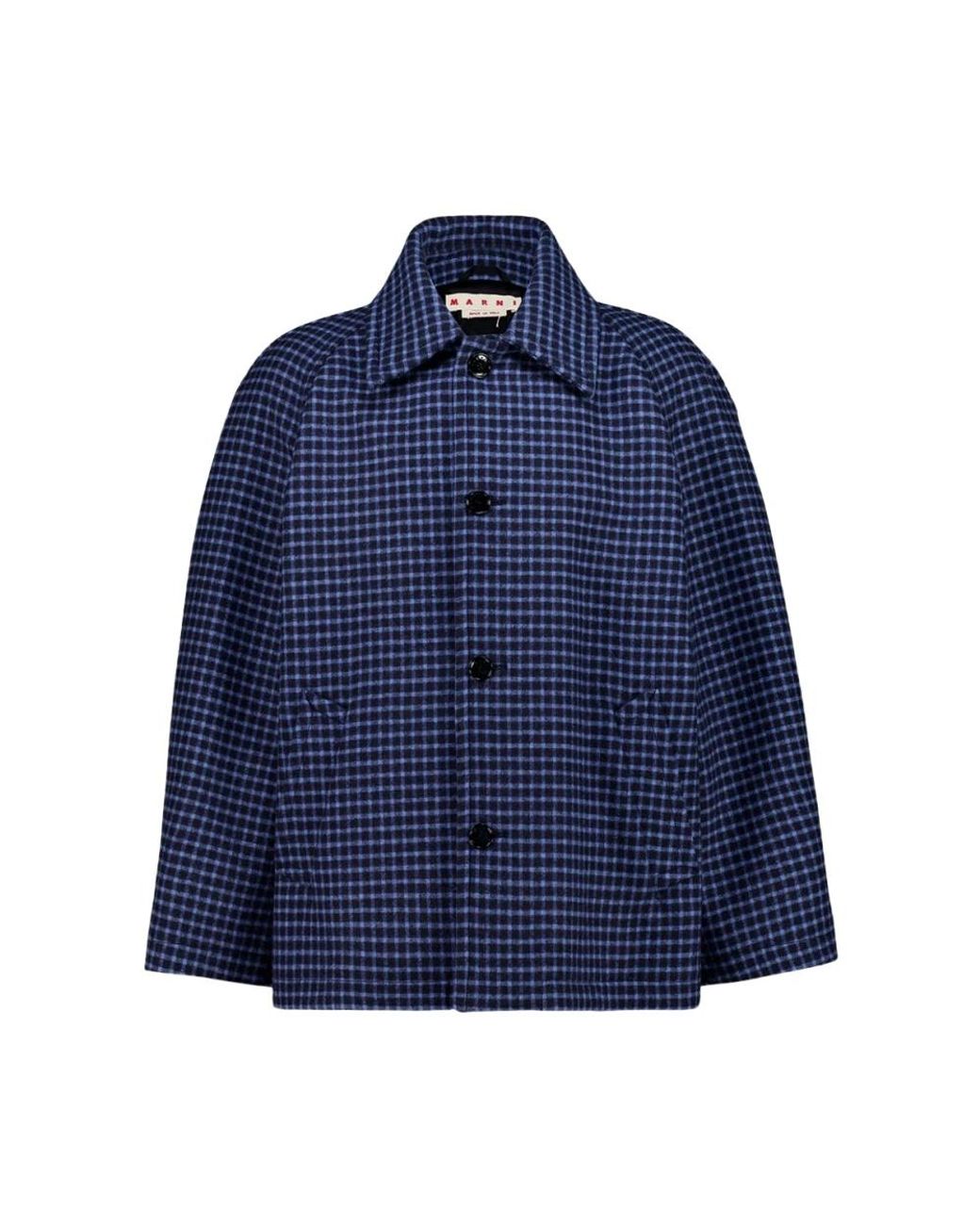 Marni Blue Buttoned Checked Jacket for men