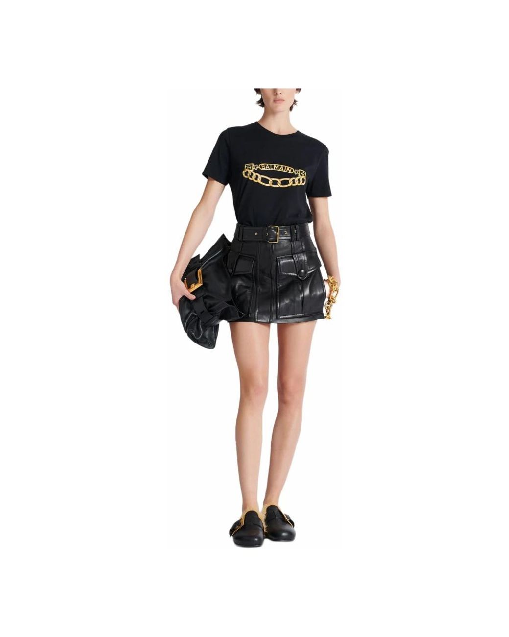 Leather Skirts Balmain de color Black