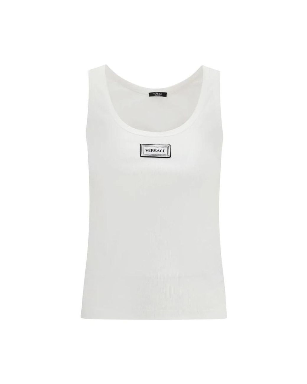 Versace Tops ,Wit ,Katoen Geribbelde Stretch Katoenen Tanktop in het White