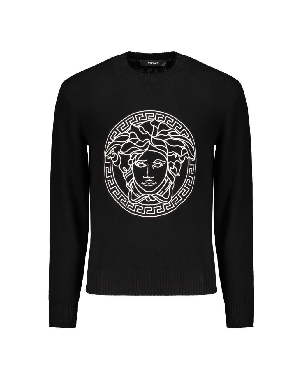 Versace Truien & Vesten ,Zwart ,Katoen Geborduurde Katoenen Trui Met Ronde Hals in het Black voor heren