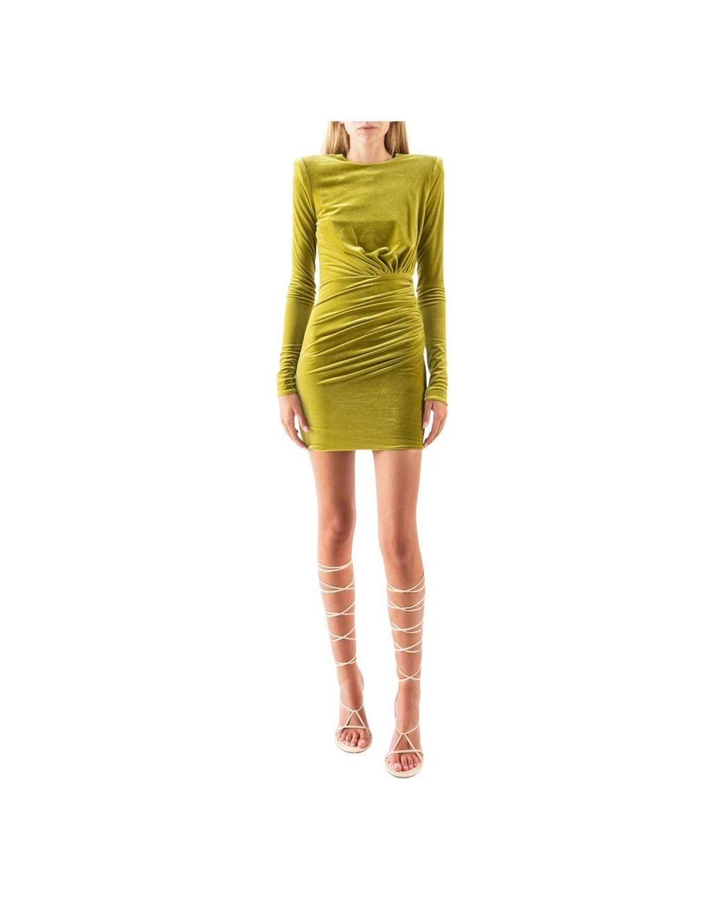 Alexandre Vauthier Kleedjes ,Groen ,Fluwelen Gedrapeerde Korte Jurk Lange Mouw in het Yellow