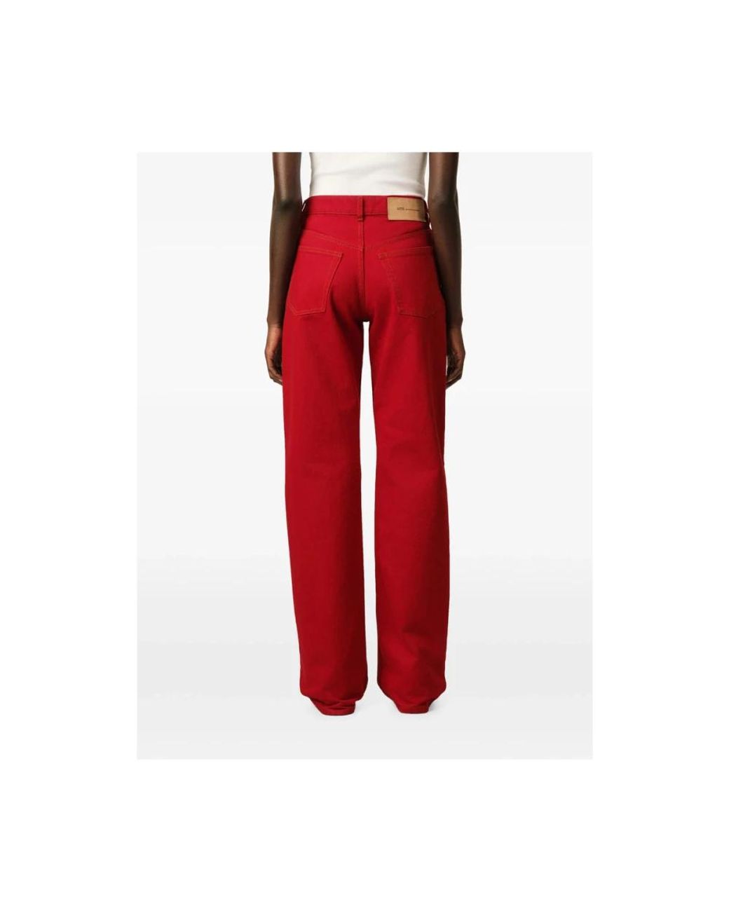 AMI Red Large-Fit Cotton Jeans
