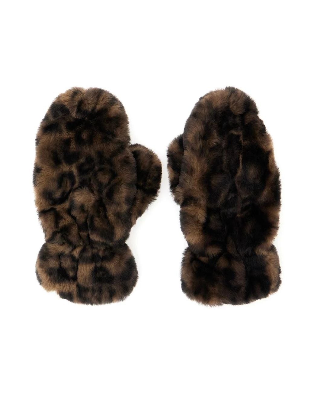 Apparis Accessoires ,Bruin ,Leopard Motief Bruine Ecofur Handschoenen Vrouw in het Black