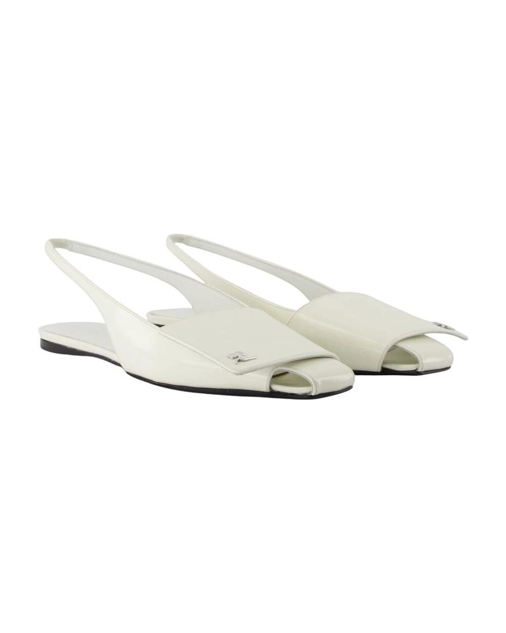 Courreges White Fold Iced Leather Slingbacks