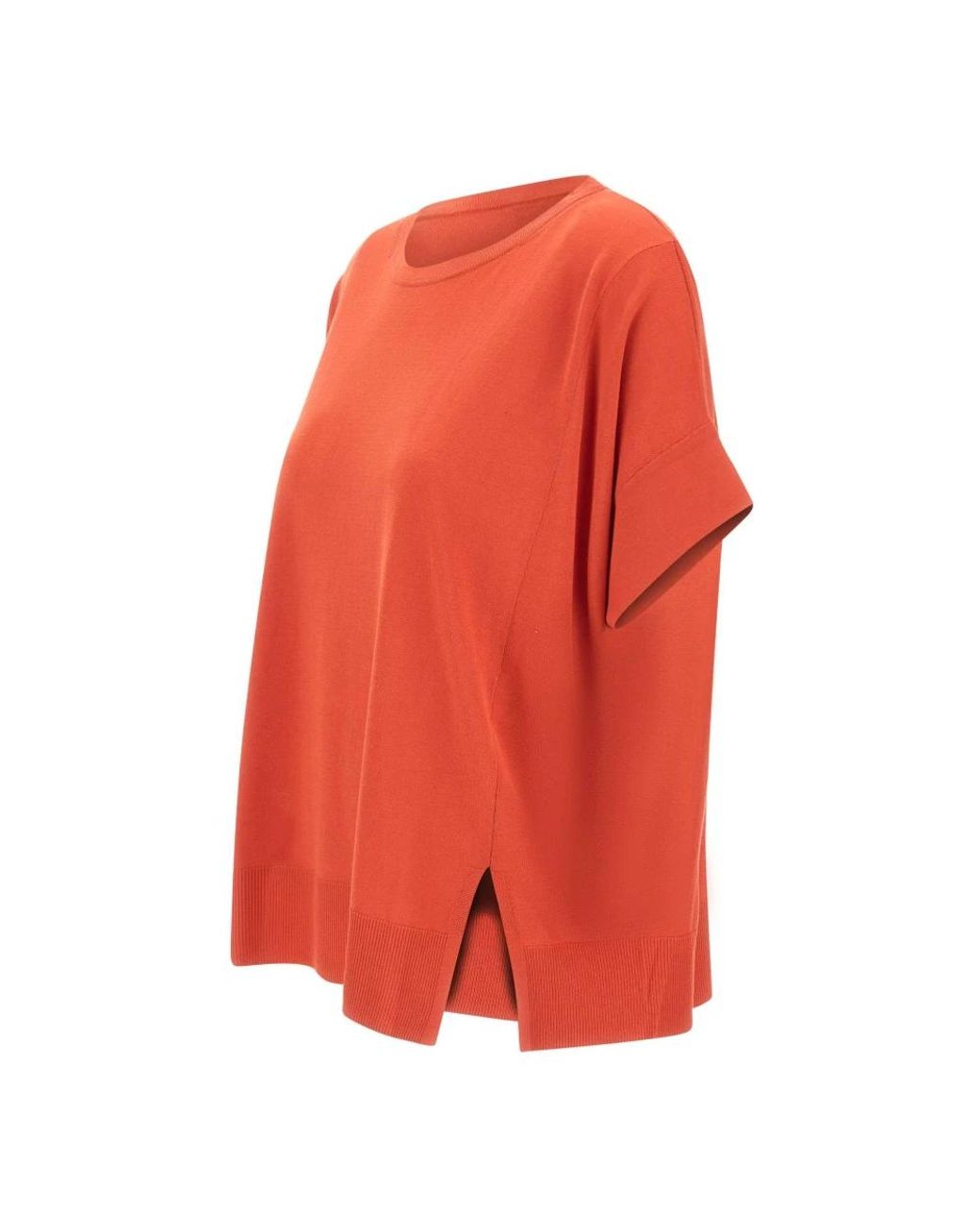 Elena Miro Truien & Vesten ,Rood ,Katoen Ribgebreide Trui Met Zijsplitjes in het Orange