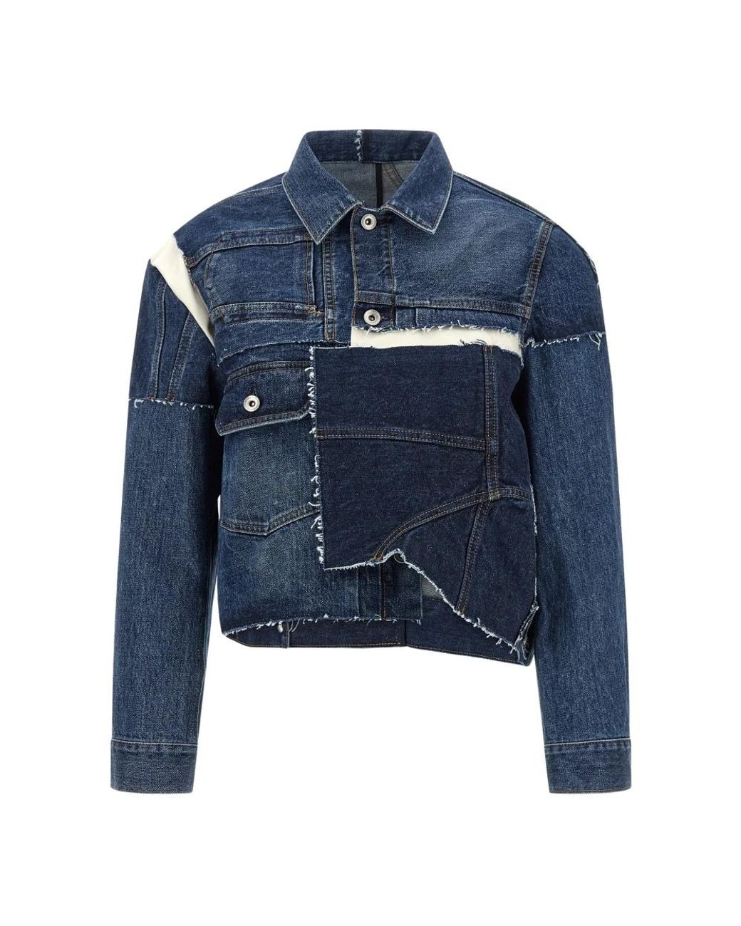Sacai Jassen ,Blauw ,Denim Patchwork Denim Jacket in het Blue