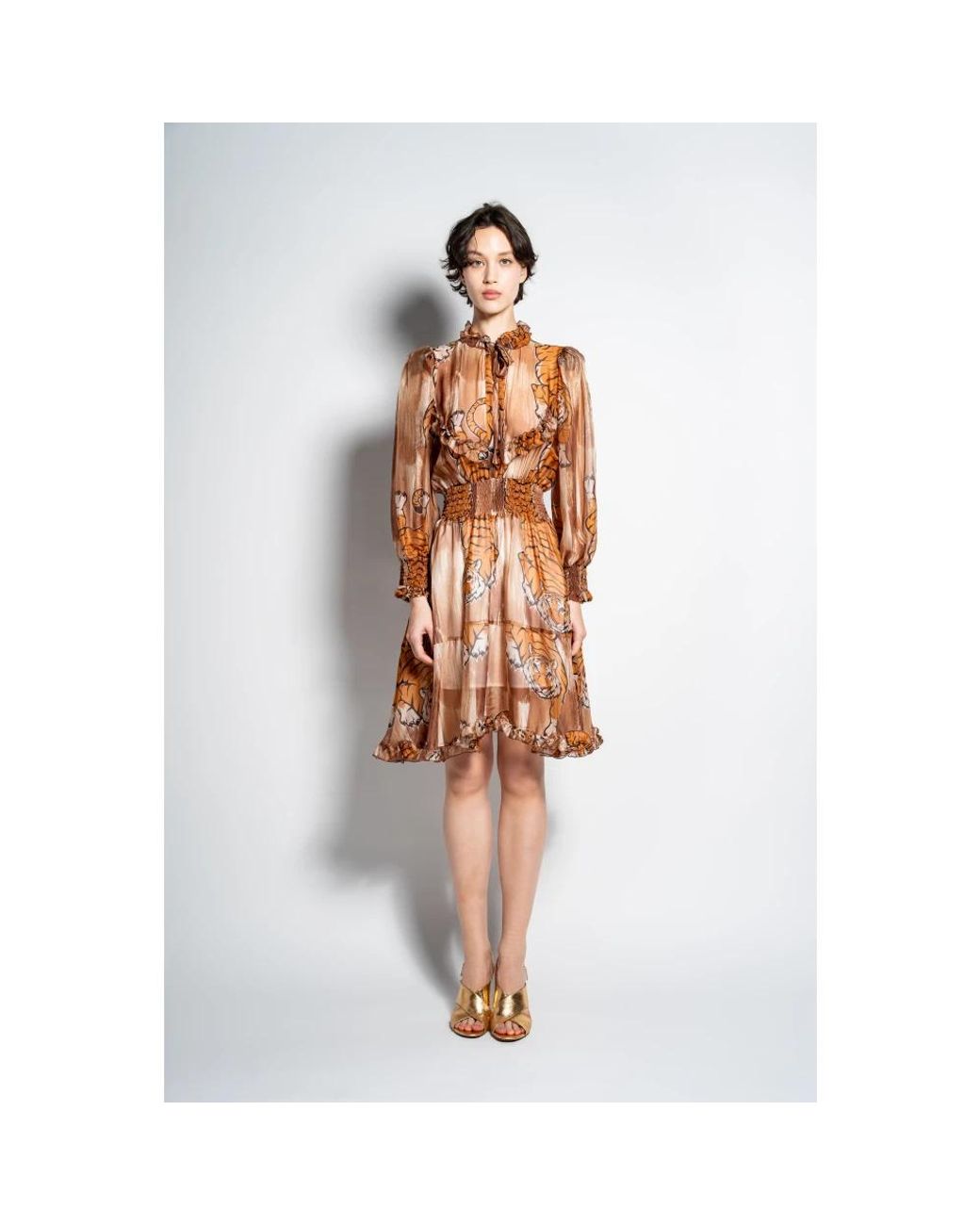 5 PROGRESS Brown Tiger-Print Hemdkleid