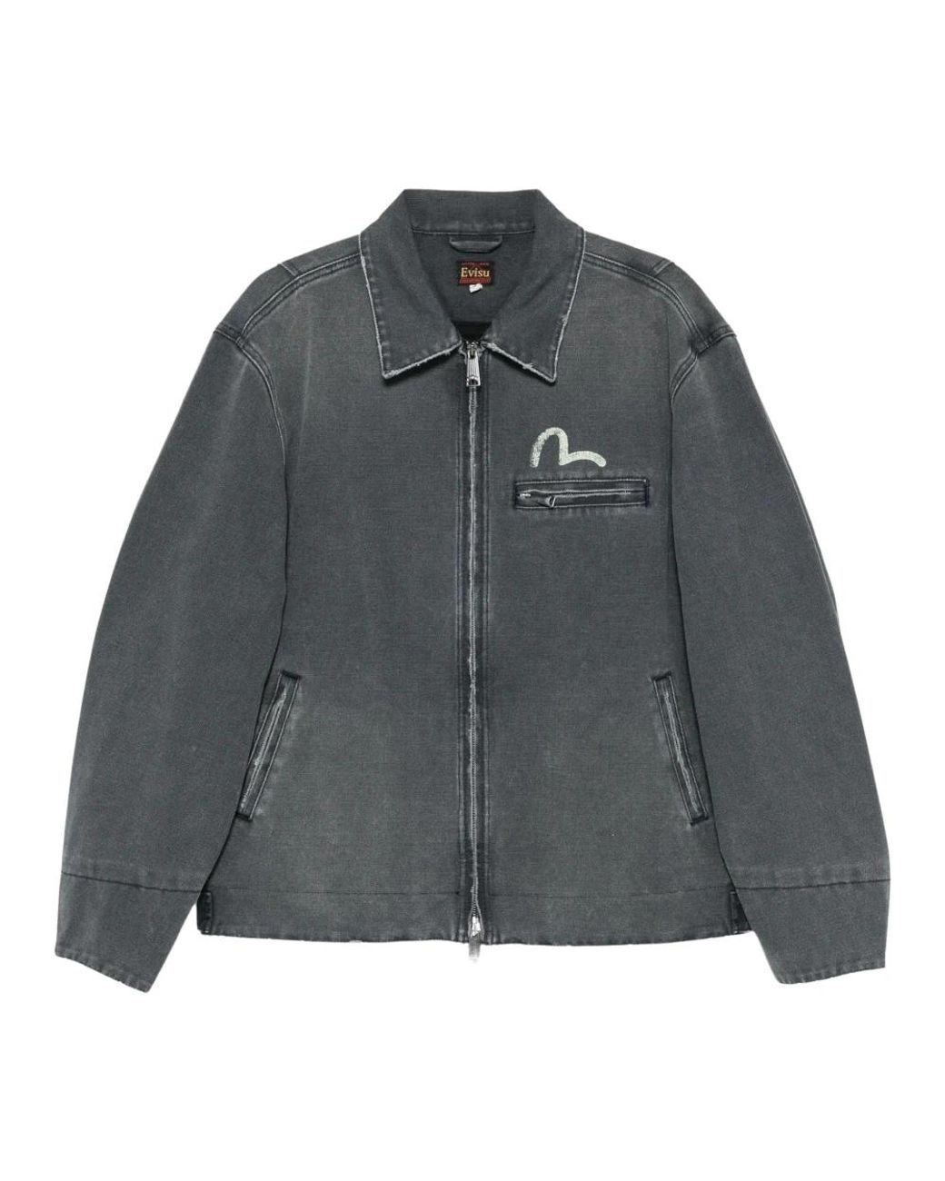 Evisu Jassen ,Grijs ,Denim Ej Distressed Effect Zip Jacket in het Gray voor heren