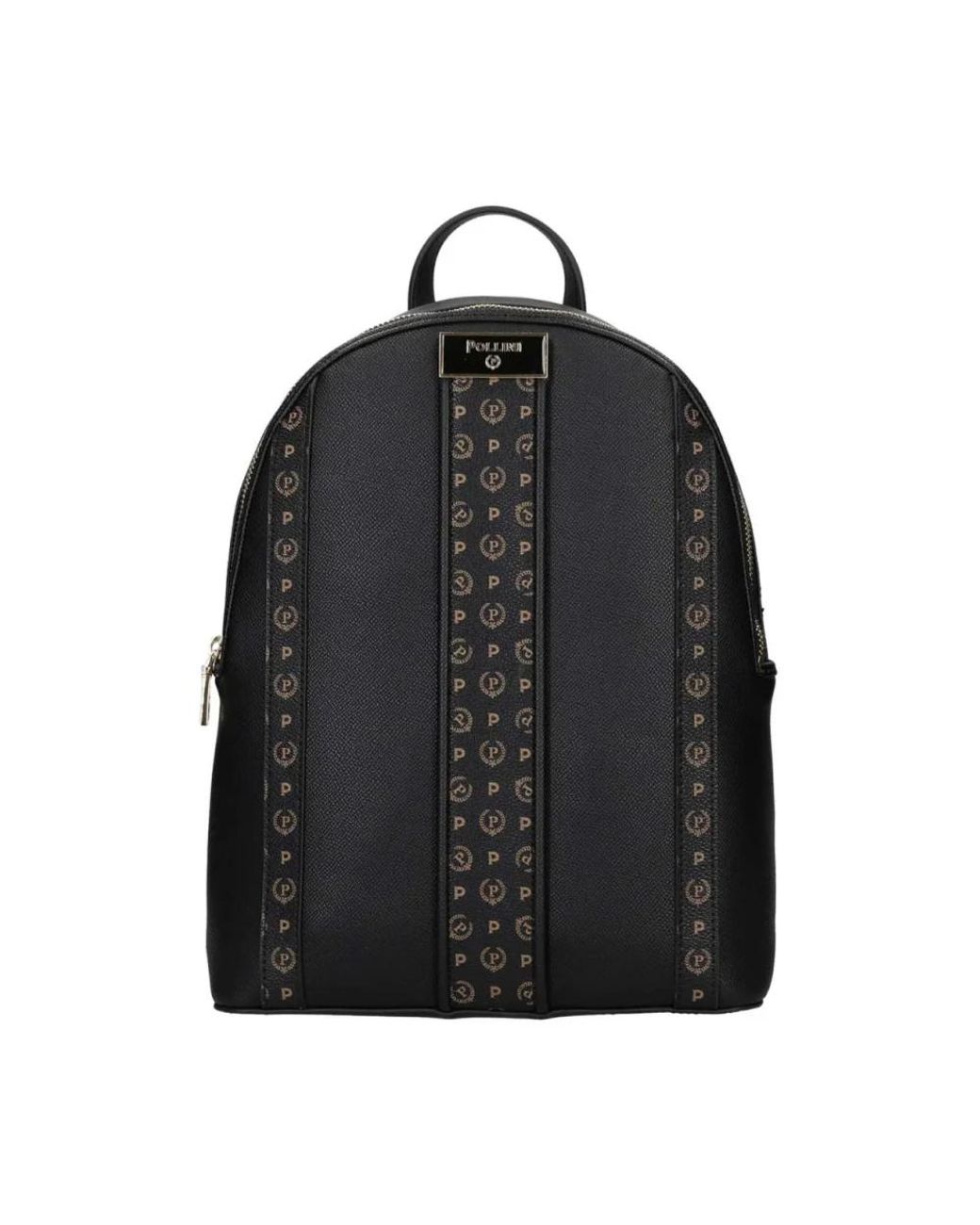 Pollini Black Canvas Backpack with Brown Leather Trim Pollini Brown Monogram Leather Backpack main image 2
