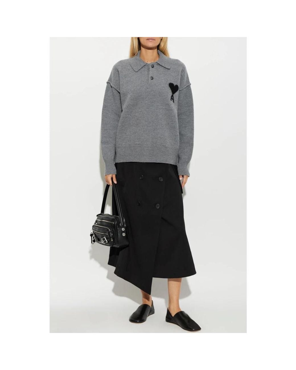AMI Gray V-Neck Knitwear