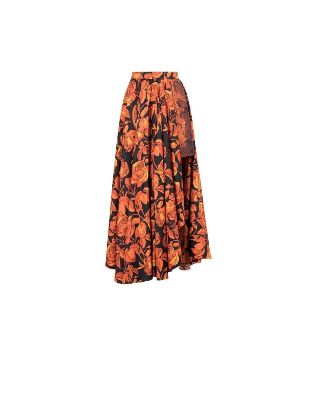 Roberto Cavalli Orange Python-print asymmetrischer maxi-rock