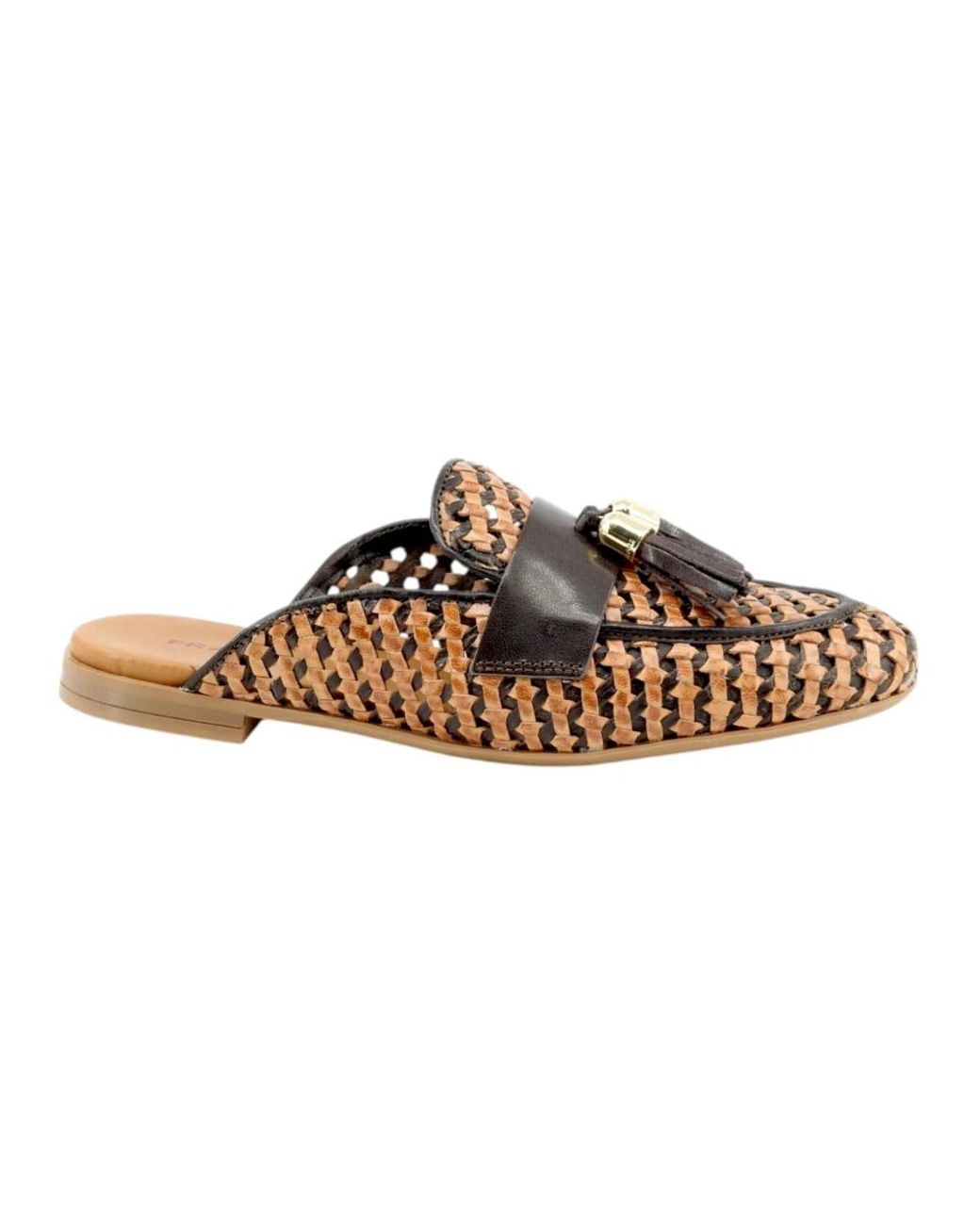 Frau Brown Gewebte Mules Mit Quastendetail