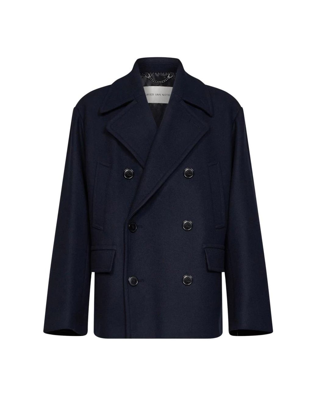 Dries Van Noten Blue Double-Breasted Coats for men
