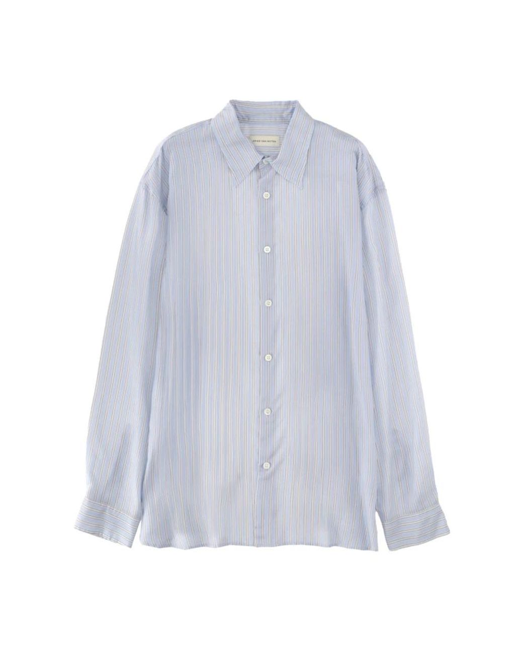 Dries Van Noten Gestreepte Button-Down Overhemd in het Blue voor heren